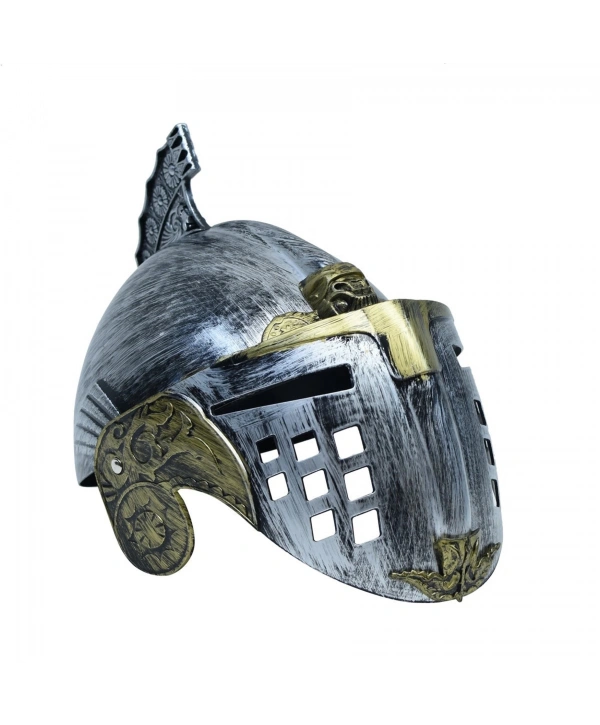 Gümüş Üzeri Altın Renk Oynar Başlıklı Romalı Bizans Kaskı Miğferi 25x20 Cm