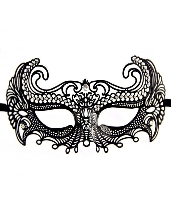 Siyah Renk Lazer Kesim Üzeri Kristal Taşlı Metal Balo Parti Venedik Maskesi