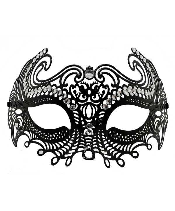 Siyah Renk Lazer Kesim Üzeri Kristal Taşlı Metal Balo Parti Venedik Maskesi