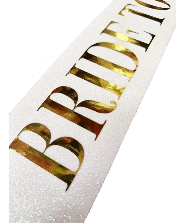 Beyaz Üzeri Altın Büyük Bride To Be Yazılı Simli Işıltılı Kuşak Kemer 10 Cm Genişlik