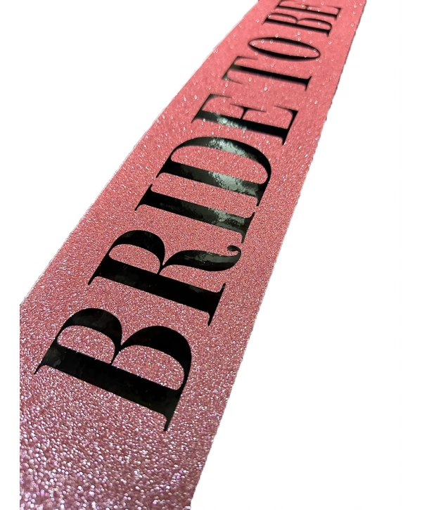 Pembe Üzeri Siyah Büyük Bride To Be Yazılı Simli Işıltılı Kuşak Kemer 10 Cm Genişlik