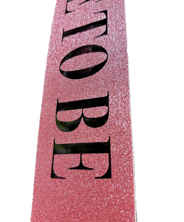 Pembe Üzeri Siyah Büyük Bride To Be Yazılı Simli Işıltılı Kuşak Kemer 10 Cm Genişlik