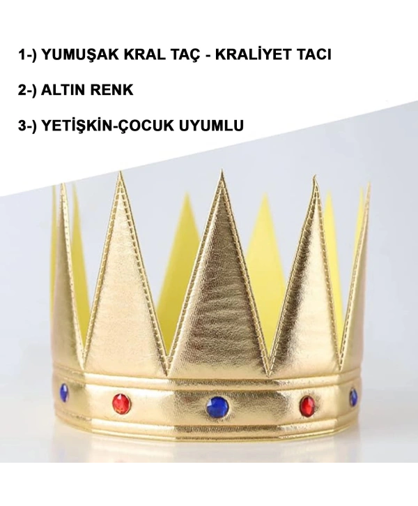 Altın Renk Eva Yumuşak Kral Kraliyet Tacı Yetişkin Çocuk Uyumlu 55 Cm