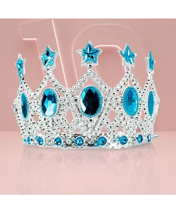 Çocuk Kraliçe Tacı - Mavi Yıldız İşlemeli Prenses Tacı 15x7 Cm
