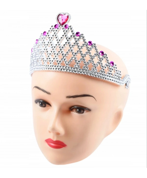 Fuşya Kalpli Gümüş Renk Kraliçe Tacı Prenses Tacı
