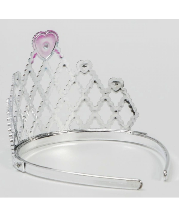 Fuşya Kalpli Gümüş Renk Kraliçe Tacı Prenses Tacı