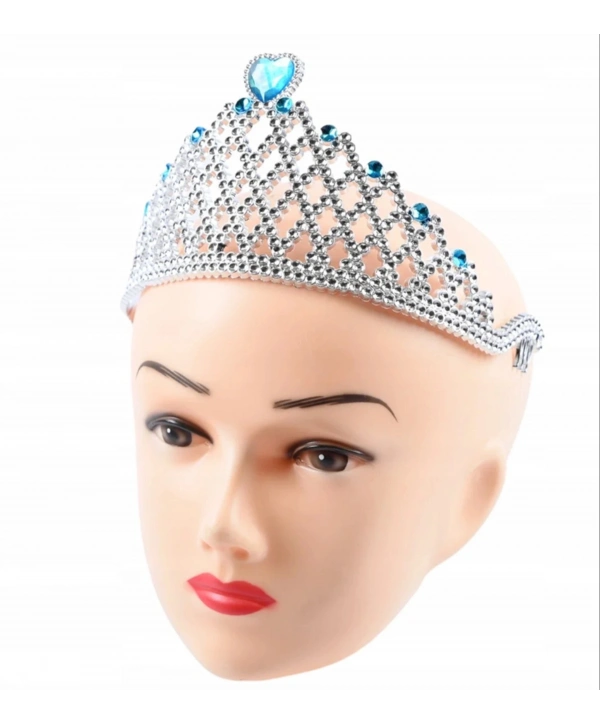 Mavi Kalpli Gümüş Renk Kraliçe Tacı Prenses Tacı