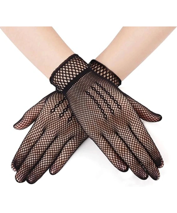 Siyah Renk Likralı File Eldiven Parmaklı Örgü Eldiven Yetişkin Boy