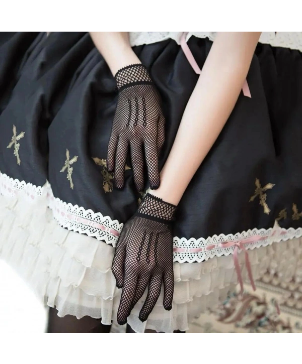 Siyah Renk Likralı File Eldiven Parmaklı Örgü Eldiven Yetişkin Boy