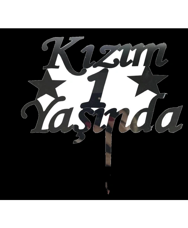 Kızım 1 Yaşında İlk Yaş Doğum Günü Partisi Pleksi Pasta Süsü Gümüş Renk