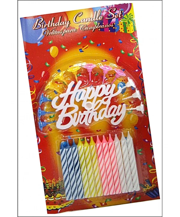 Rengarenk Mumlu Beyaz Happy Birthday Yazılı Doğum Günü Mumu 12 Adet