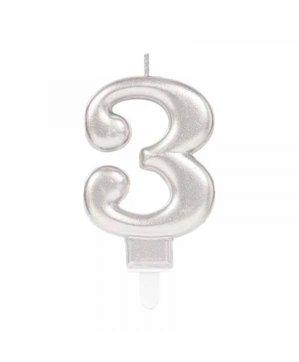 3 Rakam Mum Gümüş Renk