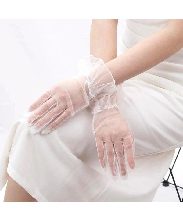 Kısa Boy Likralı Güpürlü Yetişkin Tül Eldiven Beyaz Renk