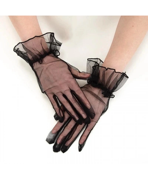 Kısa Boy Likralı Güpürlü Yetişkin Tül Eldiven Siyah Renk