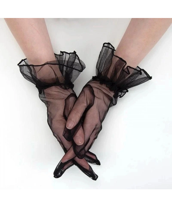 Kısa Boy Likralı Güpürlü Yetişkin Tül Eldiven Siyah Renk