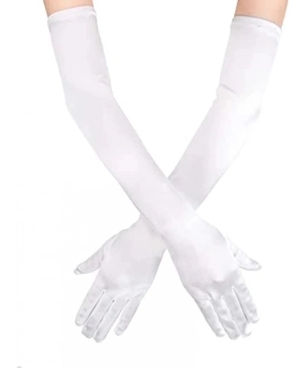 Beyaz Renk Dirseğe Kadar Uzun Kumaş Eldiven 40 Cm