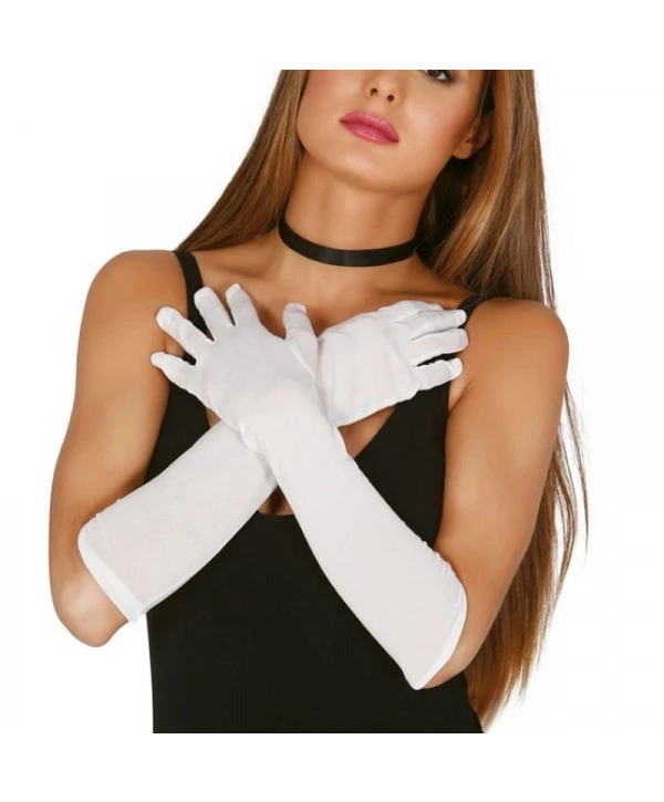 Beyaz Renk Dirseğe Kadar Uzun Kumaş Eldiven 40 Cm