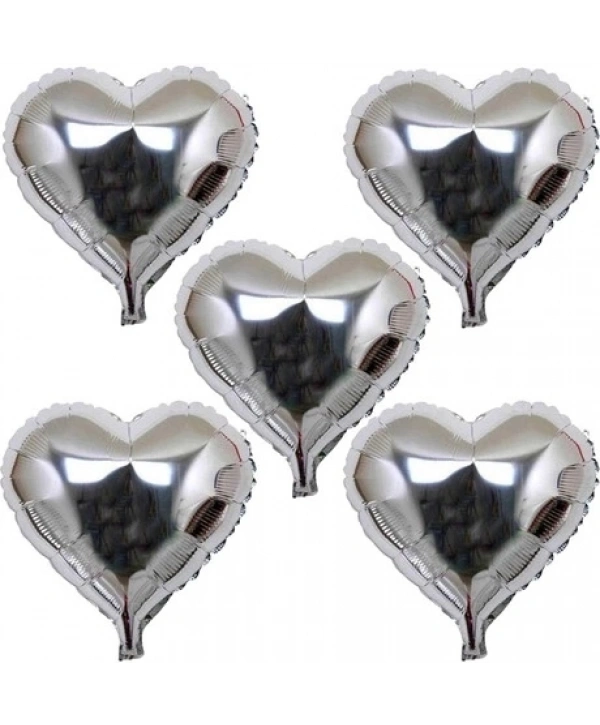 Kalp Şekilli Gümüş Renk Folyo Balon 45 Cm 5 Adet