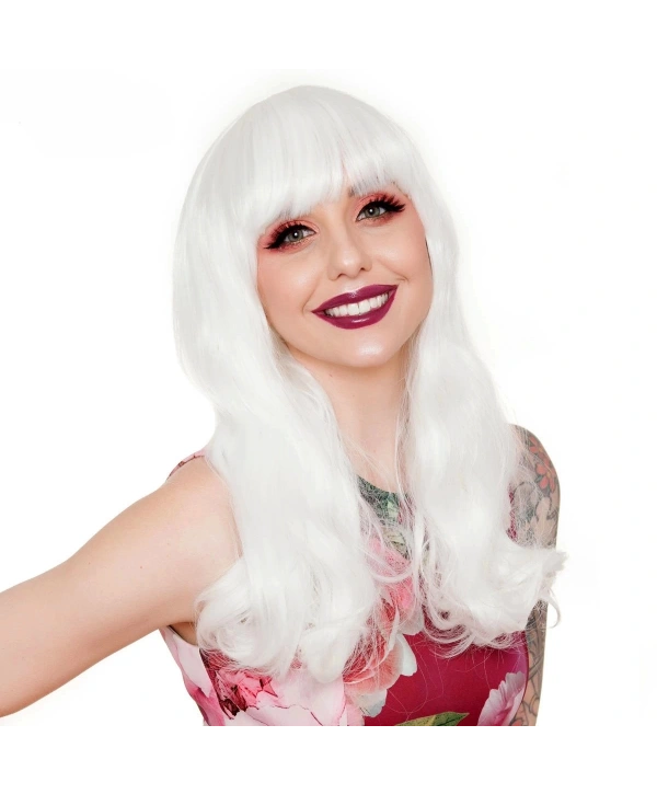 Beyaz Renk Kahküllü Dalgalı Uzun Parti Peruğu