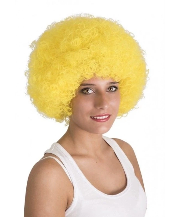 Sarı Renk Kıvırcık Afro Bonus Peruk