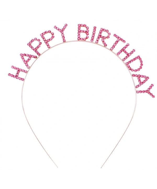 Pembe Renk Kristal Taşlı Gold Renk Kaplama Happy Birthday Taç 16x17 Cm