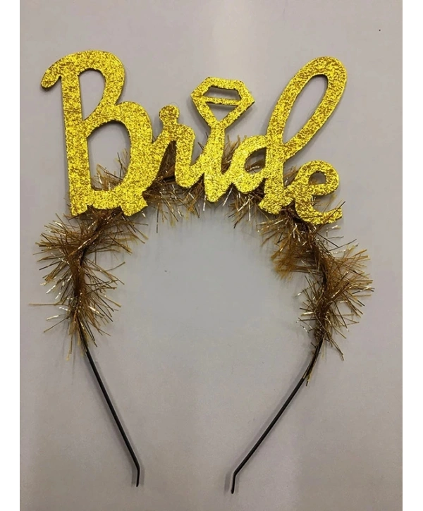 Altın Renk Bekarlığa Veda İtalik Yazı Alyanslı Bride Taç