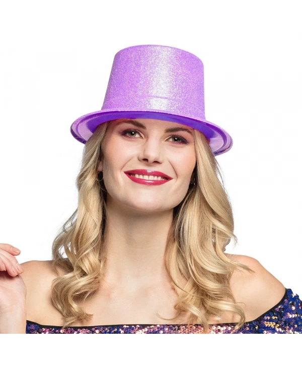 Floresan Mor Renk Simli Uzun Fötr Melon Şapka 12 Cm