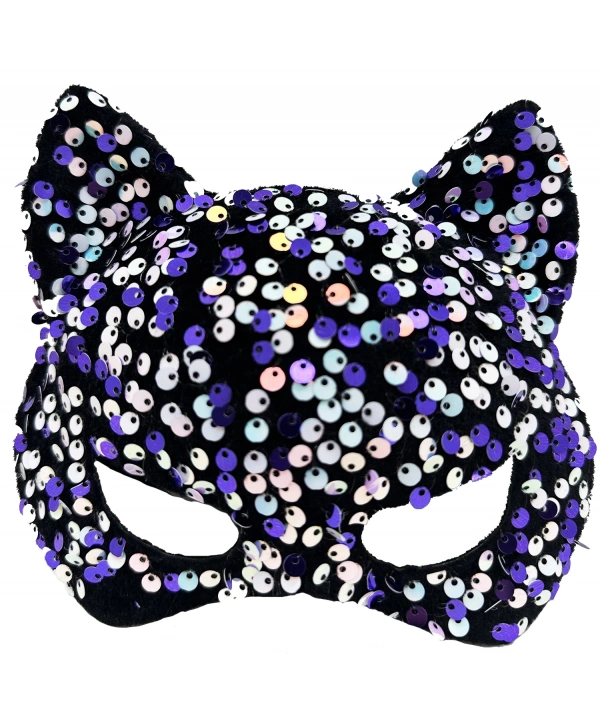 Siyah Kadife Kumaş Üzerine Mor Beyaz Payetli Pullu Parti Maskesi 16x14 Cm
