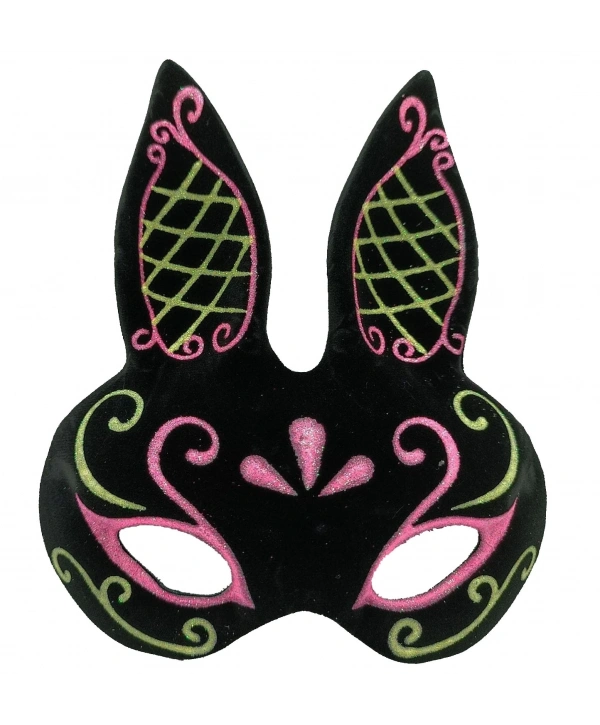 Siyah Renk Pembe Gold Simli Siyah Süet Kaplama Tavşan Maskesi 18x16 Cm