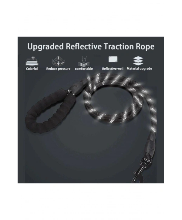 Köpekler İçin Gezdirme Tasması Reflektörlü 130 Cm Halat Orta Ve Büyük Boy Köpekler İçin Siyah