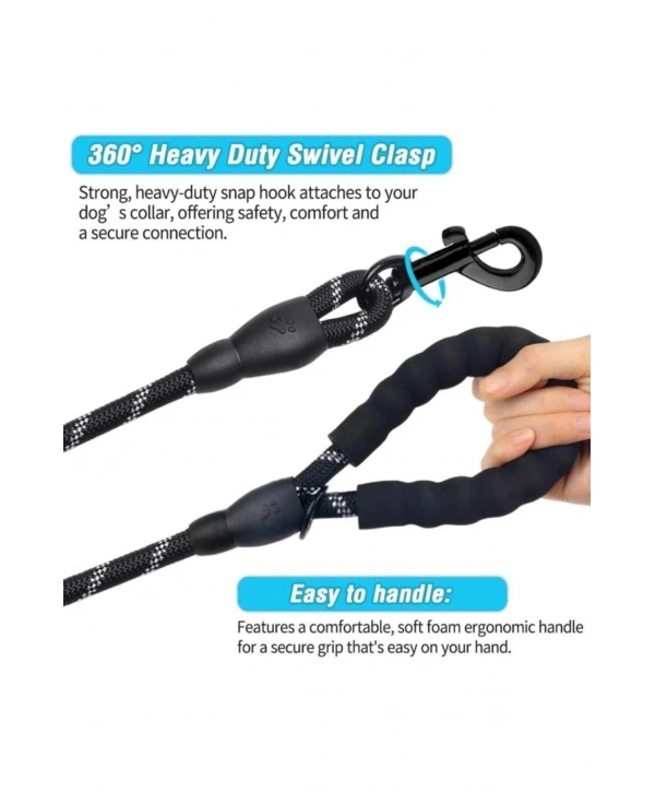 Köpekler İçin Gezdirme Tasması Reflektörlü 130 Cm Halat Orta Ve Büyük Boy Köpekler İçin Siyah