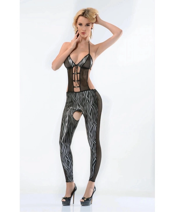 Zebra Desenli Lame Vücut Çorabı-490