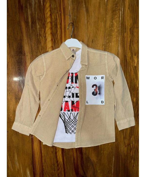 9-13 yaş tişört gömlek kombini vizon