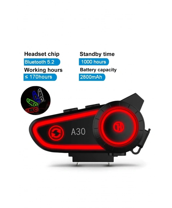 A30 Motosiklet Kask Kulaklık Intercom Işıklı 2 Eşleşme Özellikli