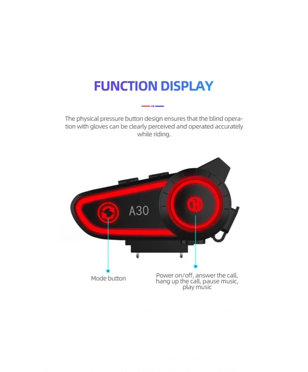 A30 Motosiklet Kask Kulaklık Intercom Işıklı 2 Eşleşme Özellikli