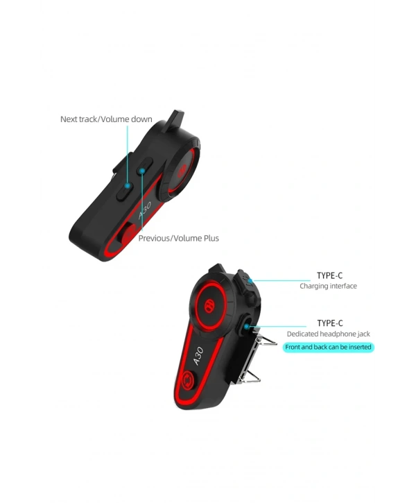 A30 Motosiklet Kask Kulaklık Intercom Işıklı 2 Eşleşme Özellikli
