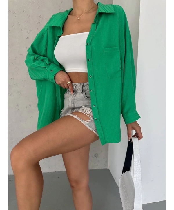 Ağaç kabuğu oversize arkası pileli gömlek