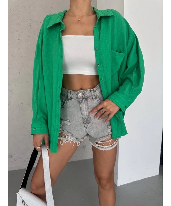 Ağaç kabuğu oversize arkası pileli gömlek