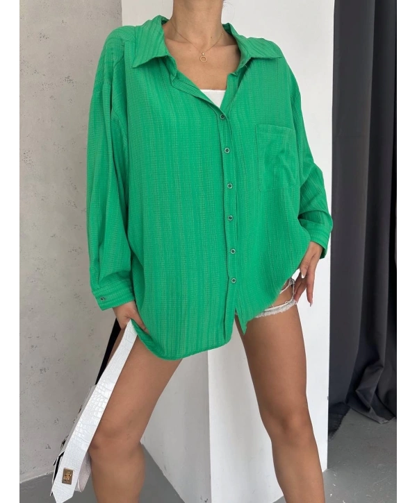 Ağaç kabuğu oversize arkası pileli gömlek