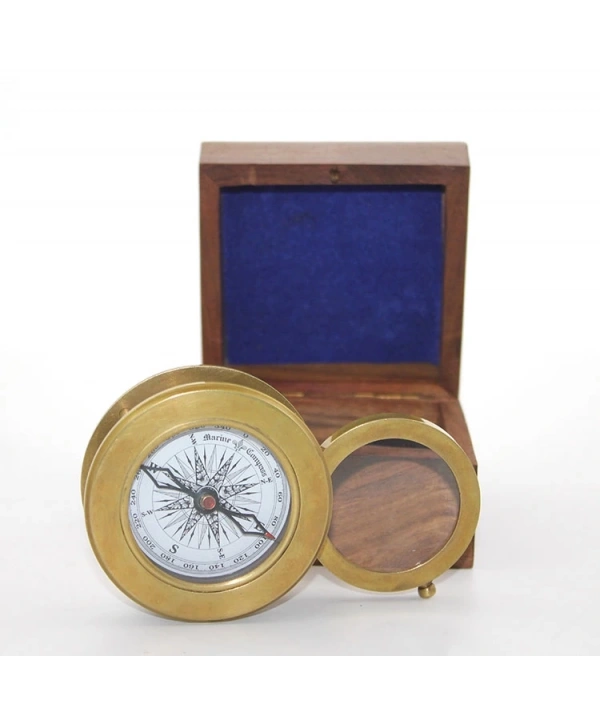 Ahşap Kutulu Pirinç Mercekli Pusula 16040a