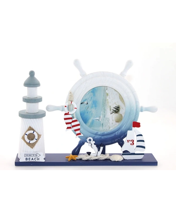 Ahşap Marin Deniz Feneri Dümenli Çerceve Alk2452