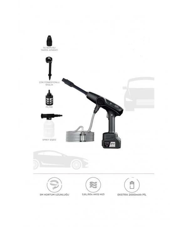 Akülü Şarjlı Yüksek Basınçlı Oto Araba Bahçe Yıkama,temizleme Su Sı