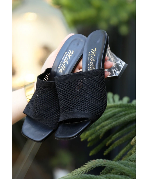 Akva Siyah Triko Şeffaf Topuklu Terlik