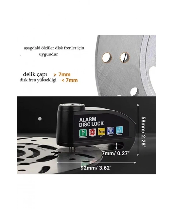 Alarmlı Disk Kilidi Motorsiklet Scooter Bisiklet Sesli Alarm 110 Desibel Yüksek Ses
