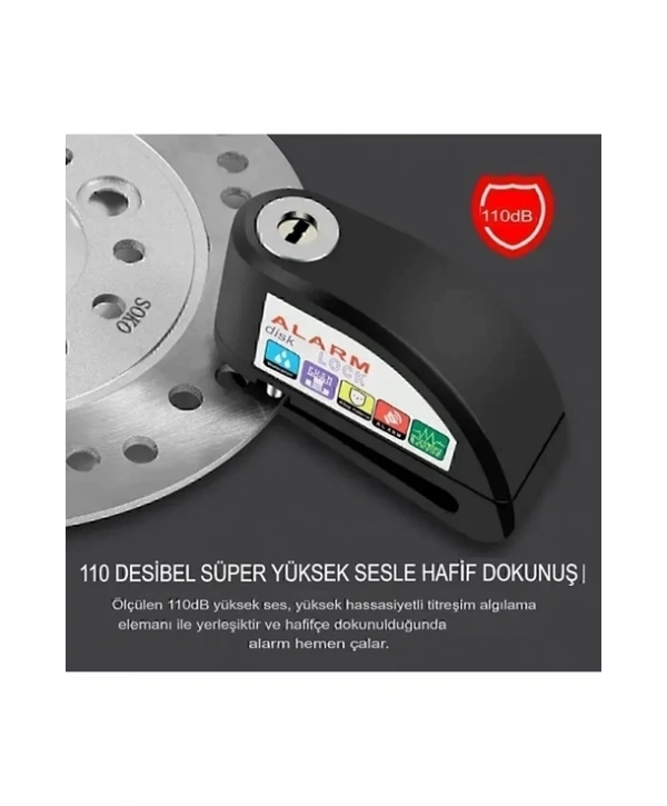 Alarmlı Disk Kilidi Motorsiklet Scooter Bisiklet Sesli Alarm 110 Desibel Yüksek Ses