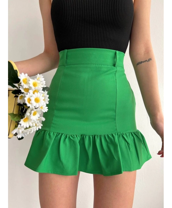 Altı fırfırlı etek yeşil s24817