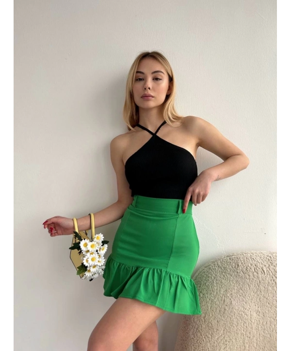 Altı fırfırlı etek yeşil s24817