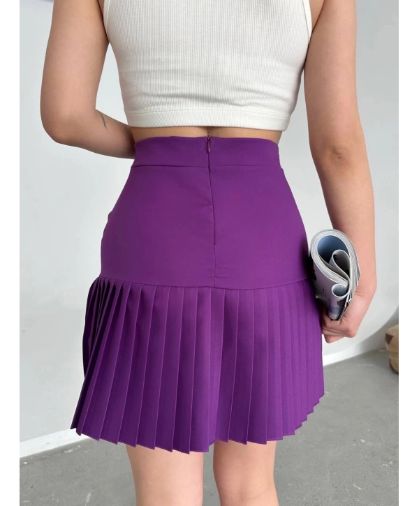 Altı pliseli mini etek Mor s24705
