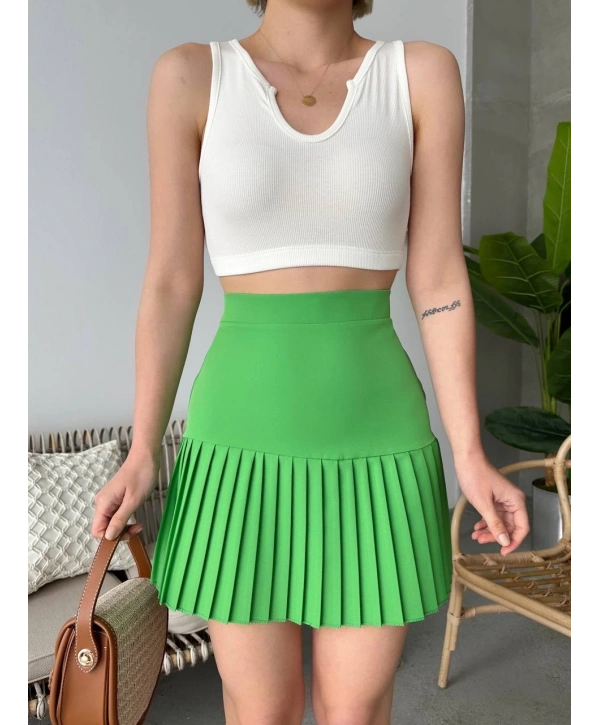 Altı pliseli mini etek yeşil s24705