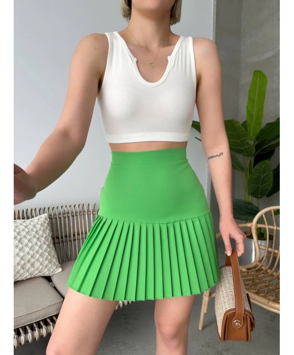 Altı pliseli mini etek yeşil s24705